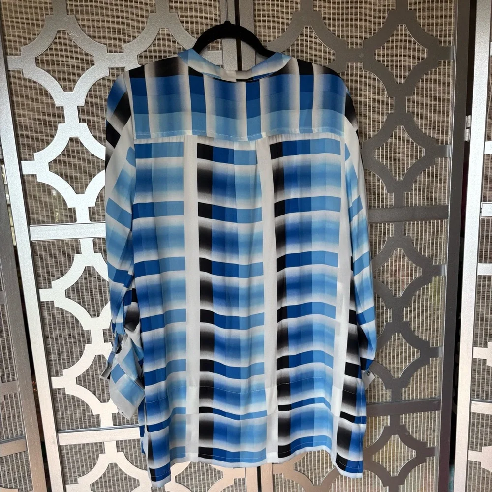 Rafaella Blue and White 3/4 Sleeve Tunic with Mandarin Collar - Picture 6 of 8